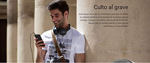 Energy Sistem Headphones DJ2 Black Mic (Auriculares Estilo DJ, Flip-Up Ear Cups, Removable Cable, Control Talk, Foldable), negro