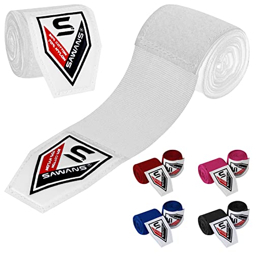 Envolturas de mano de boxeo vendajes de artes marciales guantes interiores de perforación MMA 2.5 3.5 4.5 metros correas de apoyo de muñeca bolsa de entrenamiento elástica deportes (2.5 M, Blanca)