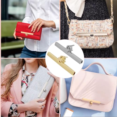 EODKSE Cierres para Bolsos de Aleación de Zinc en Oro Claro y Plata - 2 Piezas de Cerradura Giratoria para Monederos y Bolsos de Mujer - Materiales para Hacer Bolsos de Calidad,