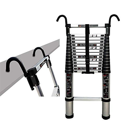 Escalera, escalera de extensión telescópica de aluminio de 2-4 m, telescópica extensible de alta resistencia con gancho fijo para construcción, escalada, constructores de viviendas, ático, 2,6 m / 8