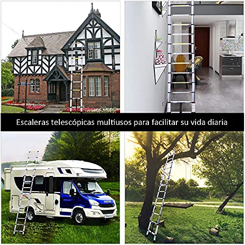 Escalera Telescópica de Aluminio Multiusos Portátil Plegable Extensible - 3.2m, TLV-AM-TL32