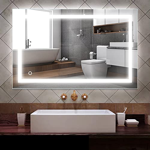 Espejo de baño grande de pared con iluminación, espejo de pared para cuarto de baño, A++, interruptor de luz táctil (50 x 70 cm)