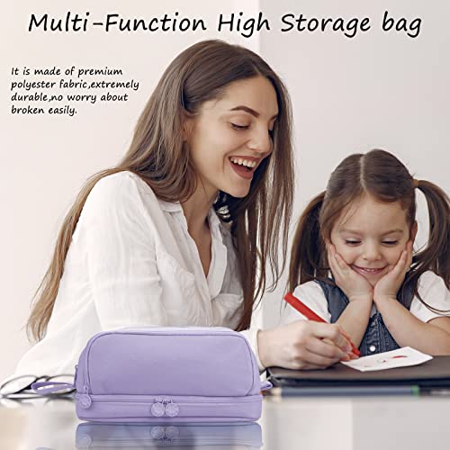 Eucomir Estuche Escolar 4 Compartimentos, Gran Estuche de Papelería Organizador Expandible para Niños Mujeres Hombres Adolescentes Estudiantes, Violeta