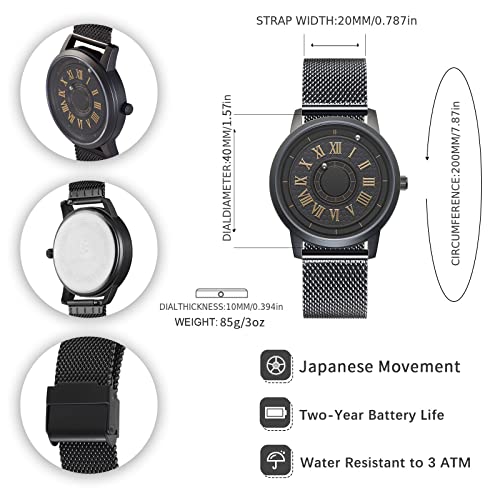 EUTOUR Reloj Hombre Relojes para Parejas Magnetico Designer Cuarzo Rodamiento de Bolas Relojes de Pulsera para Hombres Mujres con Correa de Acero Inoxidable Roma