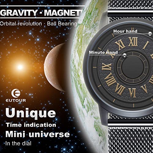 EUTOUR Reloj Hombre Relojes para Parejas Magnetico Designer Cuarzo Rodamiento de Bolas Relojes de Pulsera para Hombres Mujres con Correa de Acero Inoxidable Roma