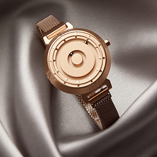 EUTOUR Reloj Mujer Magnetico Elegante Designer Minimalista Cuarzo Sin Vidrio Rodamiento de Bolas Relojes de Pulsera para Mujeres con Correa de Acero Inoxidable Dorado