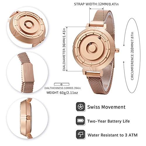 EUTOUR Reloj Mujer Magnetico Elegante Designer Minimalista Cuarzo Sin Vidrio Rodamiento de Bolas Relojes de Pulsera para Mujeres con Correa de Acero Inoxidable Dorado