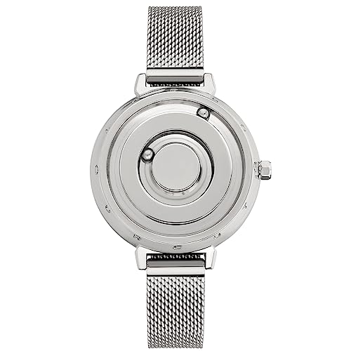 EUTOUR Reloj Mujer Magnetico Elegante Designer Minimalista Cuarzo Sin Vidrio Rodamiento de Bolas Relojes de Pulsera para Mujeres con Correa de Acero Inoxidable Plateado