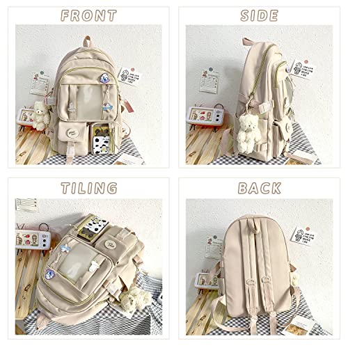 EVEOUT Bolsos Mochila con Lindas Etiquetas y alfileres para niña Grande Mochilas Infantiles Preciosa Mochila de Nailon adolescentesbolsa para Escuela Multibolsillos