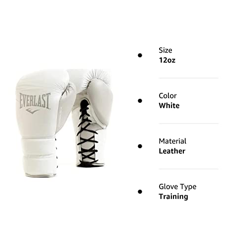 Everlast Unisex - Guantes de Boxeo para Adultos Powerlock 2 Pro Lace Guante de Entrenamiento, Blanco, 12oz