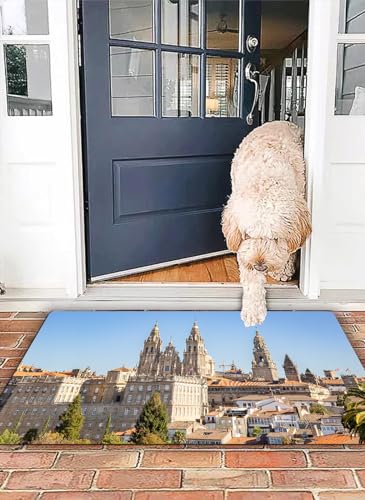 EWFAS Alfombra de Baño Antideslizante,Vista de Santiago de Compostela con la Catedral de Santiago de Compostela,Ducha Microfibra Suave,Alfombrillas Lavable en la Lavadora,Súper Absorbente40x60cm
