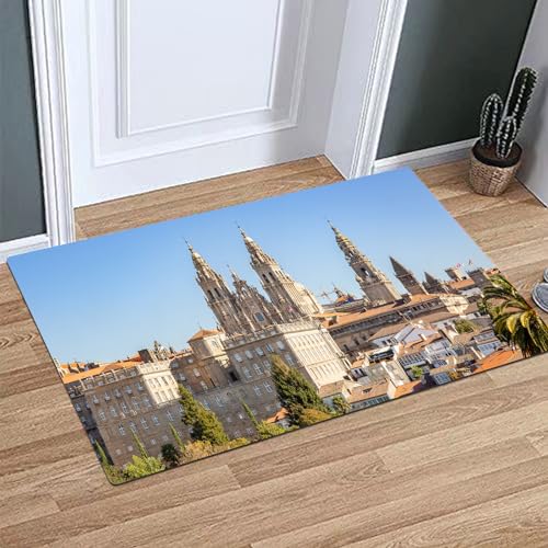 EWFAS Alfombra de Baño Antideslizante,Vista de Santiago de Compostela con la Catedral de Santiago de Compostela,Ducha Microfibra Suave,Alfombrillas Lavable en la Lavadora,Súper Absorbente40x60cm