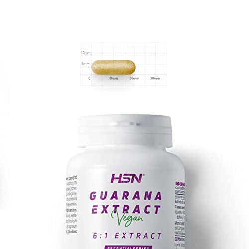 Extracto de Guaraná 800 MG - Paullinia cupana - de HSN | 120 Cápsulas Vegetales 4800 MG equivalencia Semillas de Guarana por Dosis Diaria | 6x Veces Más Concentrado | No-GMO, Vegano, Sin Gluten