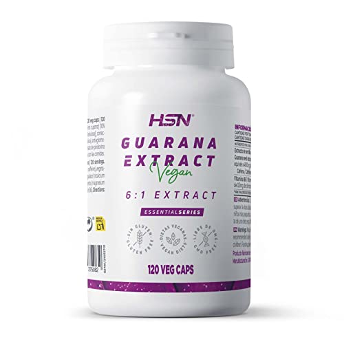 Extracto de Guaraná 800 MG - Paullinia cupana - de HSN | 120 Cápsulas Vegetales 4800 MG equivalencia Semillas de Guarana por Dosis Diaria | 6x Veces Más Concentrado | No-GMO, Vegano, Sin Gluten
