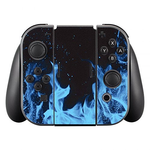 eXtremeRate Conjunto Completo de Pegatinas Cubierta Adhesiva Protectora de Piel Kit de protección para Nintendo Switch Consola Joy-con Radiador con 2 Protectores de Pantalla Llama Azul