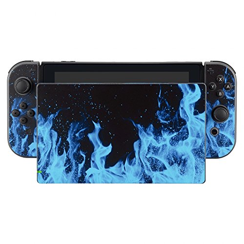 eXtremeRate Conjunto Completo de Pegatinas Cubierta Adhesiva Protectora de Piel Kit de protección para Nintendo Switch Consola Joy-con Radiador con 2 Protectores de Pantalla Llama Azul