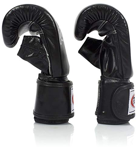 Fairtex Guantes Muay Thai TGO3, Entrenamiento & Sparring Bag Guantes de Boxeo para Kick Boxing MMA K1 (Negro, M)