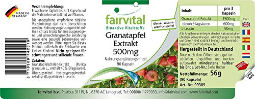 Fairvital | Extracto de Granada 500mg - VEGANO - Dosis elevada - 40% de Ácido elágico - 90 Cápsulas - Calidad Alemana
