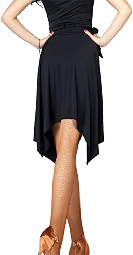 Falda de baile de salsa latina para mujer, falda de patinaje, falda envolvente de cadera, suave, irregular, para sala de baile, tango, baile, sala de baile, cha, Negro -, M-XXL