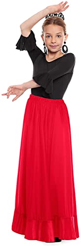 Falda Flamenco Niña Español, Falda Ensayo Flamenco Largo Negro Rojo Volante Simple Volante Doble para Niña Falda Baile Danza Clase Fiesta (6 años, Rojo Volante Simple)