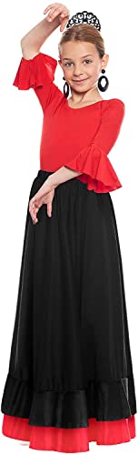 Falda Flamenco Niña Español, Falda Ensayo Flamenco Negro Rojo Volante Simple Volante Doble [Tallas Infantiles 2 a 12 años] Falda Baile Español Para Clase Feria Fiesta (8 años, Negro volante doble)