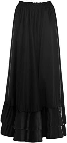 Falda Flamenco Niña Español, Falda Ensayo Flamenco Negro Rojo Volante Simple Volante Doble [Tallas Infantiles 2 a 12 años] Falda Baile Español Para Clase Feria Fiesta (8 años, Negro volante doble)