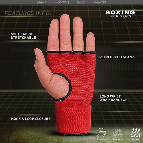 Farabi Sports Boxeo Vendas Guantes para niños y Adultos Venda Boxeo Hombres & Mujeres Vendas Boxeo Entrenamiento MMA Muay Thai Vendas de Boxeo (Niños, Red)