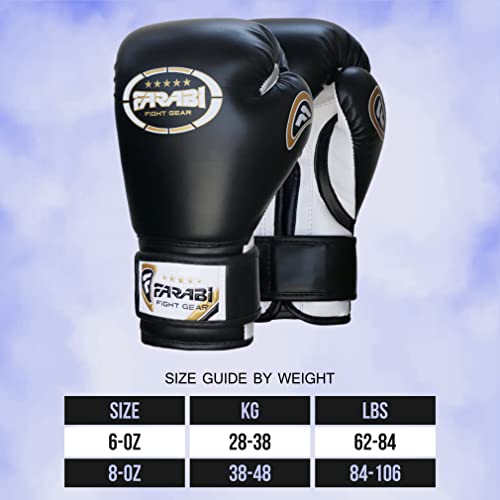 Farabi Sports Guantes Boxeo niño Guantes Muay Thai 4 oz 6 oz 8 oz Guantes de Boxeo niño MMA Muay Thai niños Guante Saco de Boxeo (8-oz, Black)
