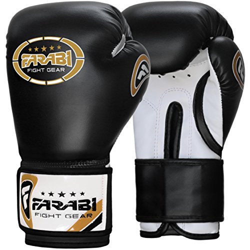 Farabi Sports Guantes Boxeo niño Guantes Muay Thai 4 oz 6 oz 8 oz Guantes de Boxeo niño MMA Muay Thai niños Guante Saco de Boxeo (8-oz, Black)