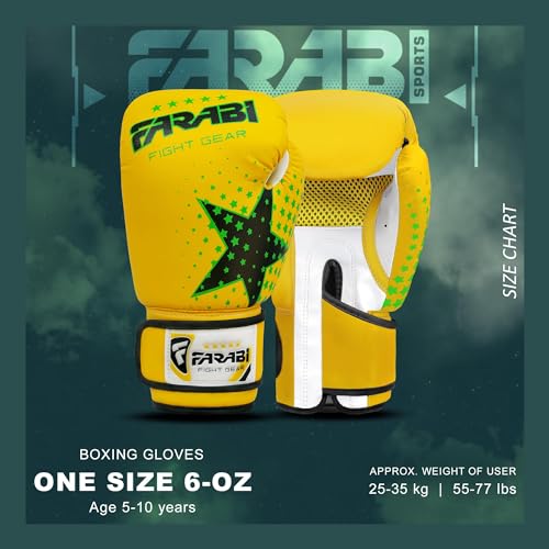 Farabi Sports guantes boxeo niño Niños y niñas guantes boxeo 6-oz Youth, Junior guantes de boxeo niño para MMA, Muay Thai, saco de boxeo y entrenamiento para edades de 5 a 10 años (Yellow, 6-oz)