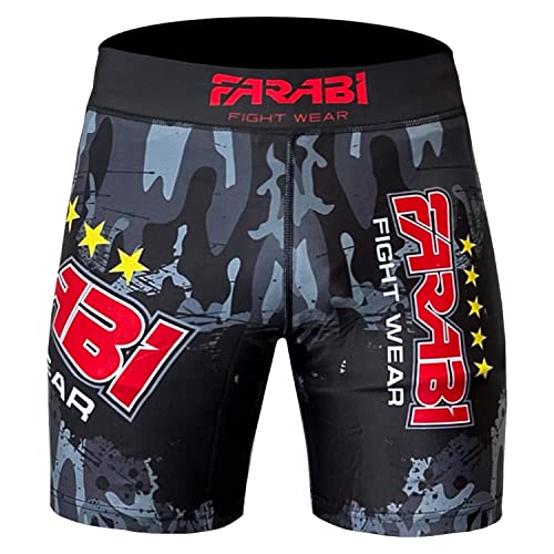 Farabi Sports MMA Short Vale tudo Pantalones Cortos de compresión Grappling Fight Training Match Compression Tight (Camo/Grey, L)