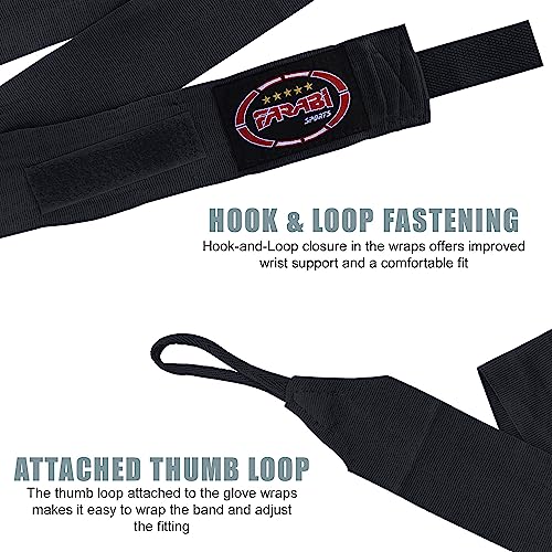 Farabi Sports Vendas Boxeo with Pair Adultos y niños Vendas de Boxeo (Kids (2.50 Meters). Black)