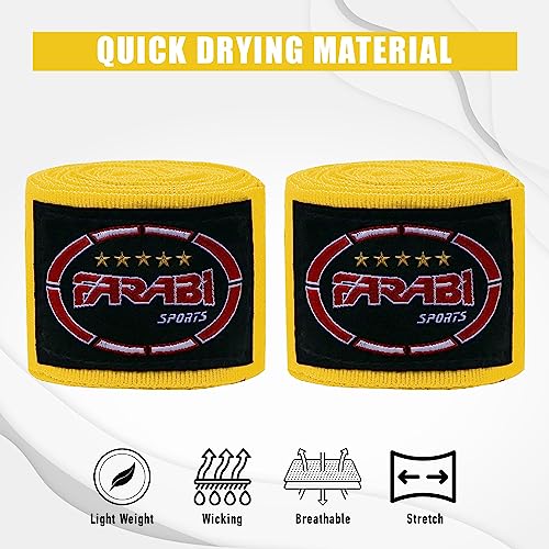 Farabi Sports Vendas Boxeo with Pair Adultos y niños Vendas de Boxeo (Kids (2.50 Meters), Yellow)