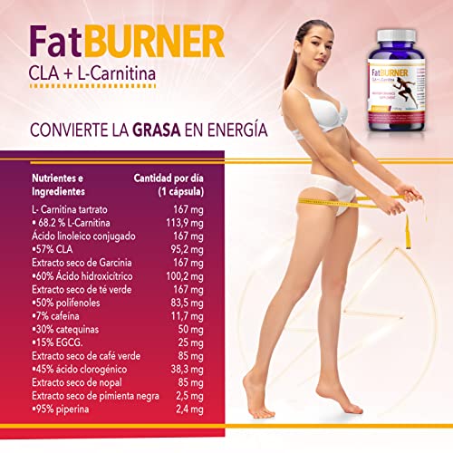 FATBURNER - CLA + L-Carnitina Premium - 60 cápsulas - Alta potencia y quemagrasas - Adelgazar rápido -1 cápsula al día