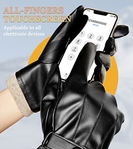 FCHITOP Guantes de Invierno Hombres Cuero de PU Pantalla Táctil Térmica Guantes Antideslizantes a Prueba de Frío Para, embalaje de caja de regalo (M)