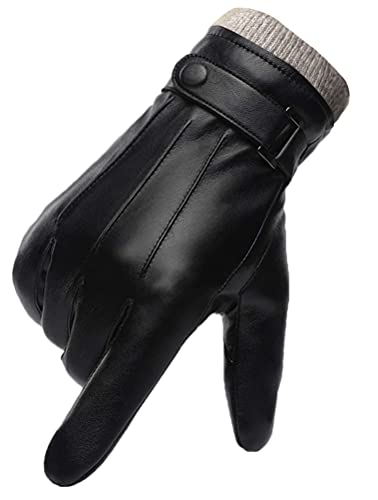 FCHITOP Guantes de Invierno Hombres Cuero de PU Pantalla Táctil Térmica Guantes Antideslizantes a Prueba de Frío Para, embalaje de caja de regalo (M)