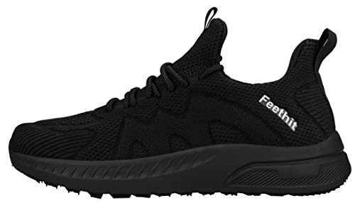 Feethit Zapatillas de Deporte Running Hombre Correr Jogging Caminar Bambas Gimnasio Fitness Atlético Tenis Trabajo Sneakers Ligeros Transpirables Zapatillas Deportivas Hombre Negro 45 EU