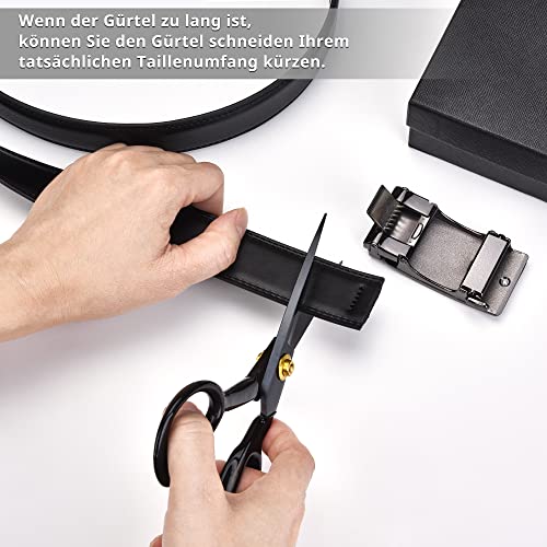 FEFLO Cinturon Hombre Cuero, Cinturón de Automatico Hebilla Trinquete (L, longitud del cinturón 115cm, adecuado para cintura 88cm~98cm) Ajustable Cinturon Piel Sin Agujeros