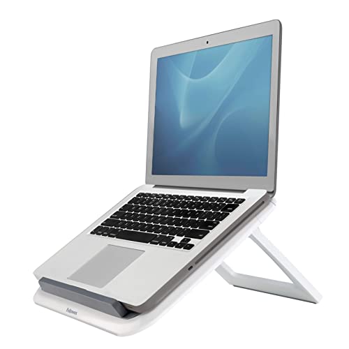 Fellowes I-Spire Series - Soporte Elevador Ajustable para portátil, Ajustable a 7 ángulos, soporta portátiles de hasta 17" y 4kg, Color Blanco