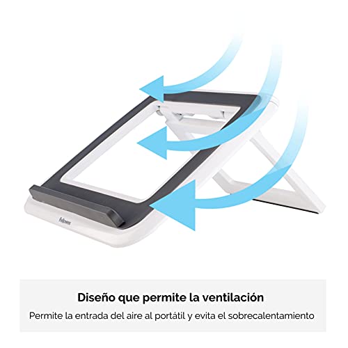 Fellowes I-Spire Series - Soporte Elevador Ajustable para portátil, Ajustable a 7 ángulos, soporta portátiles de hasta 17" y 4kg, Color Blanco