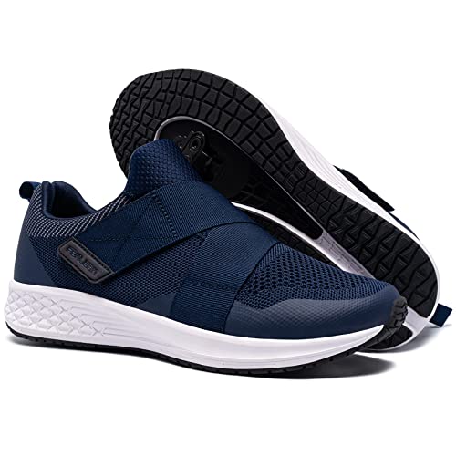 Fenlern Zapatillas de Ciclismo para Hombre Caminables Zapatillas de Ciclismo Indoor Compatibles con Calas de 2 Tornillos Cómodas y Ligeras (Azul, 42)