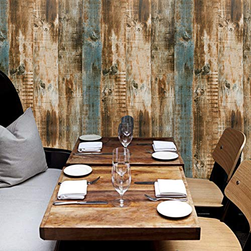 FENTIS Papel Pintado de Madera Papel Pintado Autoadhesivo Marrón Papel Pintado a Rayas Papel Tapiz Raya Pelar y Pegar Papel de Contacto de Grano Papel Pintado Rústico Removible Para Cocina 44,5x500cm
