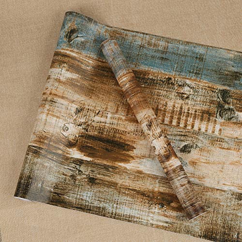 FENTIS Papel Pintado de Madera Papel Pintado Autoadhesivo Marrón Papel Pintado a Rayas Papel Tapiz Raya Pelar y Pegar Papel de Contacto de Grano Papel Pintado Rústico Removible Para Cocina 44,5x500cm