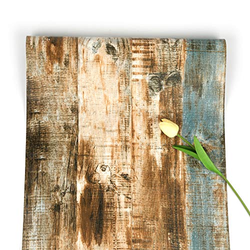 FENTIS Papel Pintado de Madera Papel Pintado Autoadhesivo Marrón Papel Pintado a Rayas Papel Tapiz Raya Pelar y Pegar Papel de Contacto de Grano Papel Pintado Rústico Removible Para Cocina 44,5x500cm