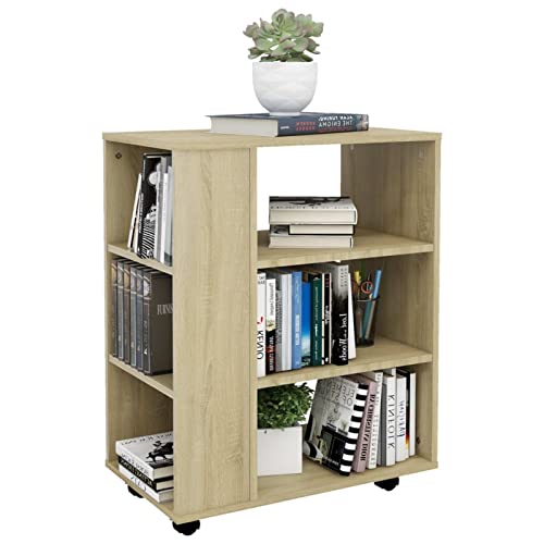 Festnjght Mesa Auxiliar con Ruedas Mesa Lateral de Sofá Armario para Impresora de Oficina Cajonera Escritorio con Ruedas con Bloqueo Diseño Compacto 60x35x75 cm Roble Sonoma