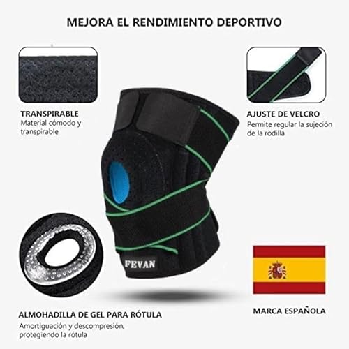 FEVAN Rodilleras Menisco y Ligamento Ajustable - Rodilleras Rotuliana Completa - Rodilleras Crossfit - Rodillera Unisex de Neopreno con Silicona (Verde/Negro)