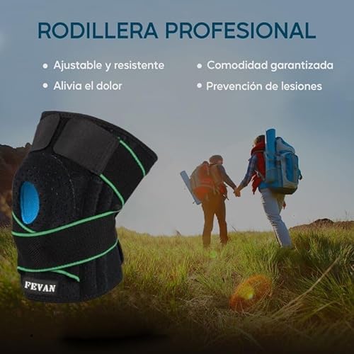 FEVAN Rodilleras Menisco y Ligamento Ajustable - Rodilleras Rotuliana Completa - Rodilleras Crossfit - Rodillera Unisex de Neopreno con Silicona (Verde/Negro)