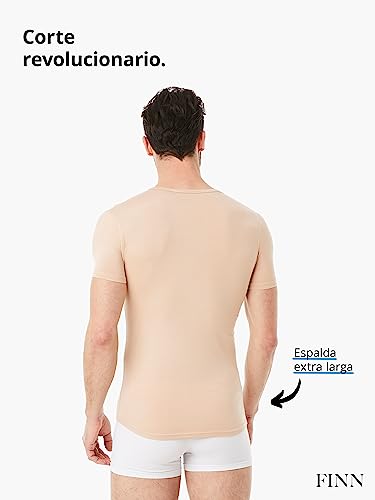 FINN Camisetas Hombre Manga Corta Cuello Pico - Ropa Interior en Tejido Lenzing® Modal Invisible Color Piel Nude M