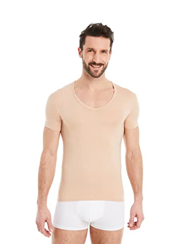 FINN Camisetas Hombre Manga Corta Cuello Pico - Ropa Interior en Tejido Lenzing® Modal Invisible Color Piel Nude M