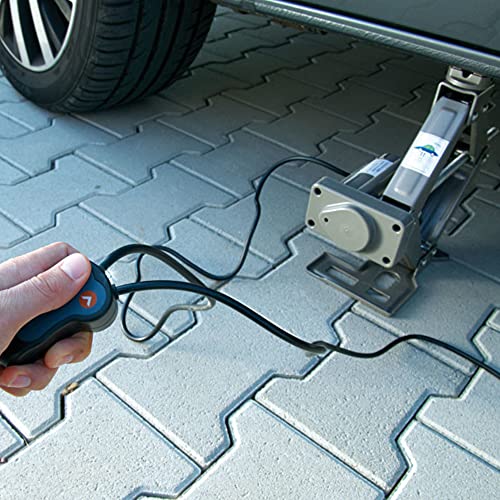 FISHTEC ® Gato eléctrico para Coche 12V - Acero - Eleva hasta 1 500 kg - Suministrado con Estuche - Conexión para Encendedor - Desmontaje de Rueda con Tomas de 17 y 23 mm Incluidas